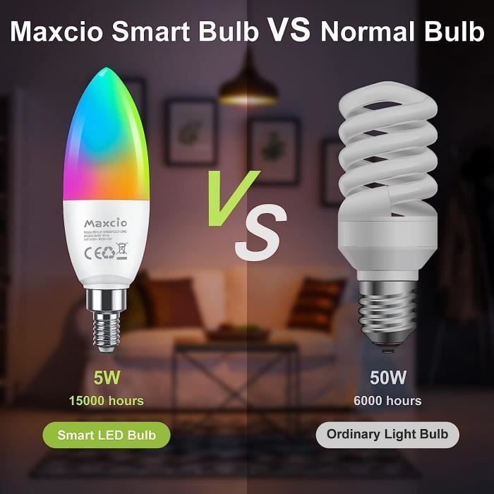 E14 Ampoule LED Connectée 5W 500LM Ampoules intelligentes Alexa WiFi  Dimmable Ampoules RGBCW(2700K-6500K) Ajustable et 16 Millions de Couleurs,  2 Pack : : Luminaires et Éclairage