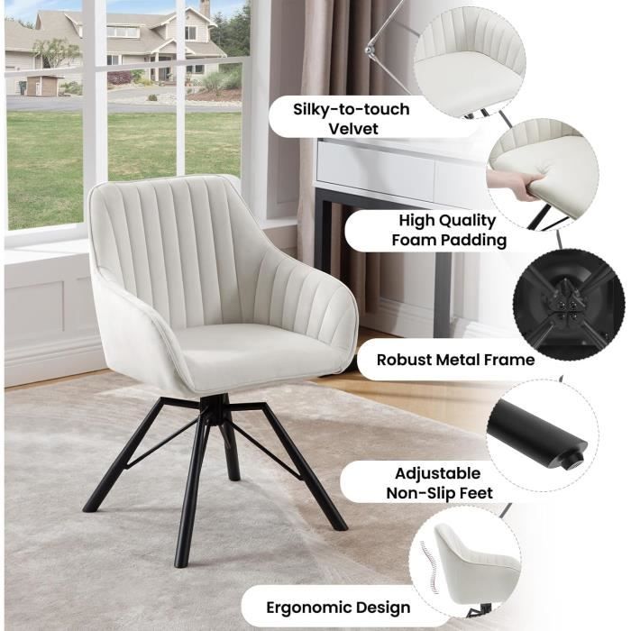Chaise Velours Rembourrée Avec Accoudoirs - Design Ergonomique Pour Salon, Cuisine Ou Bureau - Noir