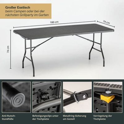 Set Table Et Bancs Pliables Skandika MASI - 180cm, HDPE Recyclé, Résistant Aux Intempéries - Noir