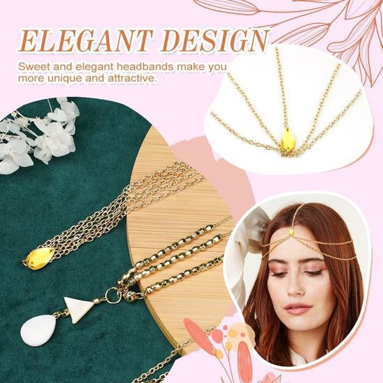 Bijoux De Tête Dorés - 2 Pièces Chaîne Et Bandeau Bohème - Pour Femmes Et Ados - Cadeau