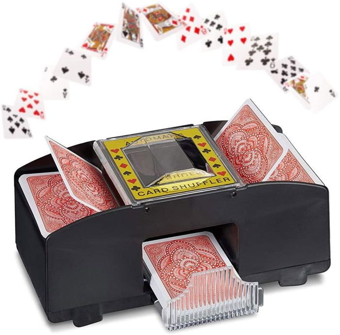 Unniweei Mélangeur automatique de cartes 1 à 4 jeux de cartes électrique à piles, jeu de cartes de casino pour poker, jeu de cartes à domicile, UNO, Phase10, Texas Hold'em, Blackjack, jeu