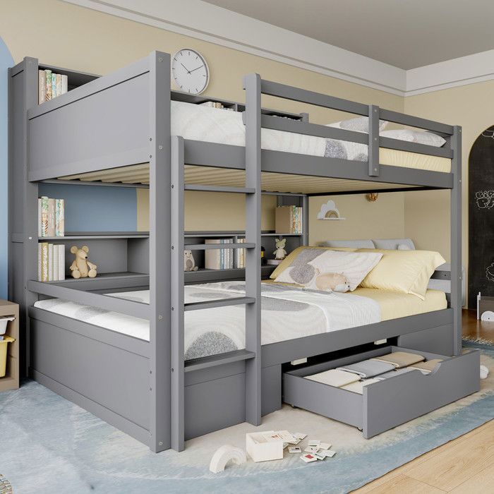 Lit Superposé 90x200 Cm, Maison Pour Enfants, Avec échelle Et Canopy En Bois Massif Gris 204x98 5x110 Cm