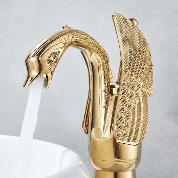 Robinet Cascade Doré Brossé YUNDOOM Pour évier Salle De Bain, 1 Trou, Avec Bonde