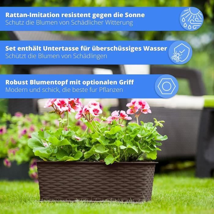 KADAX Jardinière Suspendue Extérieure 60 Cm, Balconnière En Plastique Aspect Rotin Avec Supports De Fixation Integres Et Soucoupe Caramel 82129753 KADAX Jardinière Suspendue Extérieure 60 Cm, Balconnière En Plastique Aspect Rotin Avec Supports De Fixation Integres Et Soucoupe Caramel 82129753