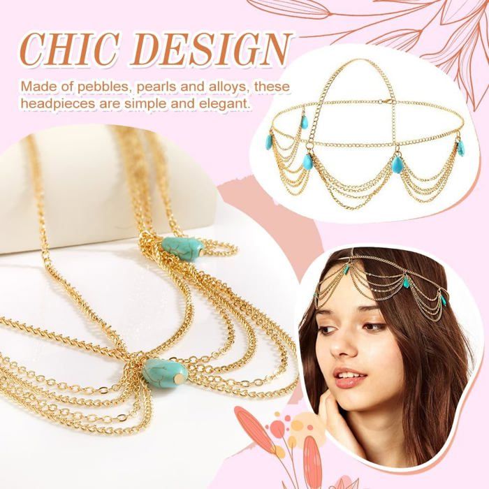 2 Chaînes De Tête Dorées Bohemiennes - Bijoux Oriental Pour Femmes - Cadeaux Fête Ou Mariage