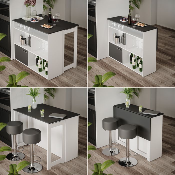 Table de bar Dominic, 116x37cm 4x compartiments ouverts et 1x porte ...