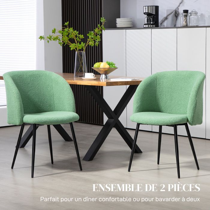 Lot De 2 Chaises De Salle à Manger En Tissu Effet Laine - Pieds En Acier, Design Moderne, Blanc Et Noir