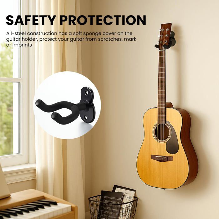 Support Mural Guitare En Bois De Noyer Avec Hygromètre Intégré - Pour Guitare Acoustique, Électrique, Basse & Banjo