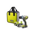 Perceuse-visseuse à percussion brushless RYOBI 18V One+ - 2 batteries LithiumPlus 5Ah - 2Ah - chargeur rapide 2.0Ah - R18PDBL-252S-0