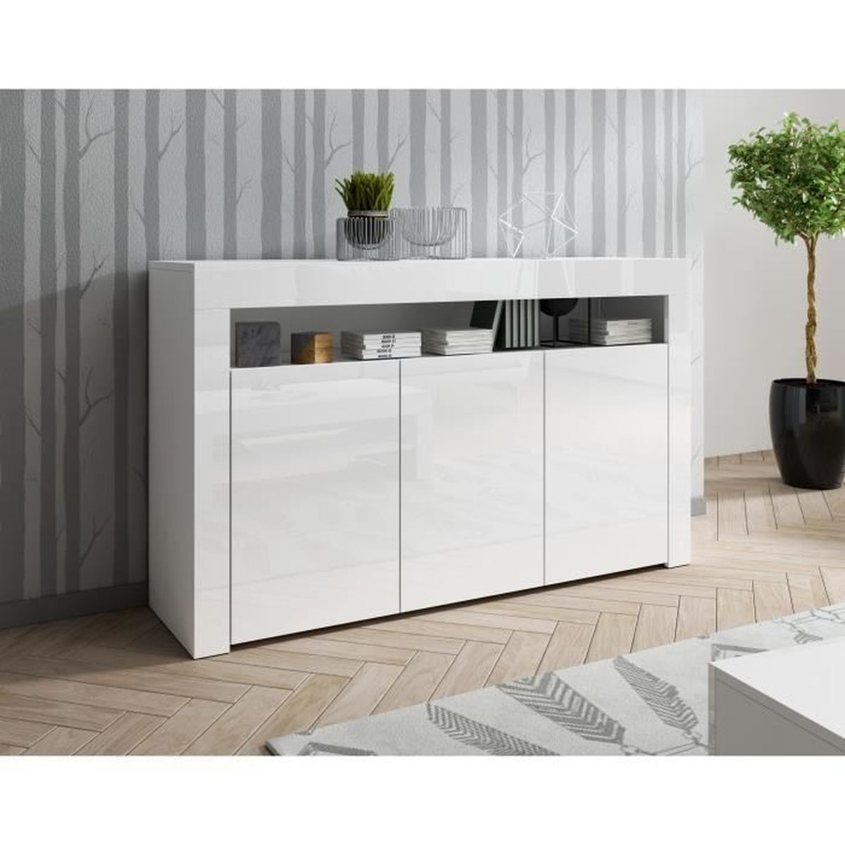 BUFFET SALON VIVIEN BLANC 3 PORTES - Cdiscount Maison