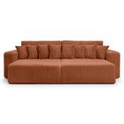 LOUNGITUDE Canapé droit 4 places JADE double méridienne et assise profonde en velours côtelé épais - Terracotta
