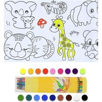 Rouleau Papier Dessin de Coloriage Animé Animal Peint Autocollant art pour Enfants Grand Enfant Collant Avec 18 Crayons Couleur