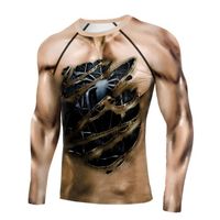 B137-03503 - L - VIP FASHION-Chemise longue musculaire pour homme, T-shirt de gym imprimé en 3D, Streetwear,