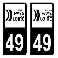 Autocollants Stickers plaque immatriculation voiture auto département 49 Maine-et-Loire Logo Région Pays de la Loire Full Noir
