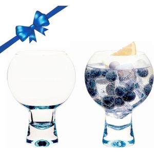 GIN Lot De 2 Grands Verres À Gin Avec Tige Courte Et Base Solide - Forme Ballon - 562 Ml - Bleu Saphir[n657]