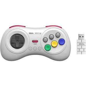 CONSOLE RÉTRO Rétrogaming-8bitdo Manette sans fils 8 boutons, couleur Blanche/White compatible sur Switch, Sega Genesis mini & Mega Drive mini