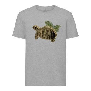 T-SHIRT T-shirt Homme Col Rond Gris Tortue Tropique Plage Minimaliste Biologie Illustration Ancienne
