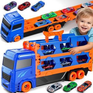 Aoskie Camion de Transport Voiture Enfant avec Petite Voiture, Panneaux  Route, Cadeau Camion Jouet pour 3