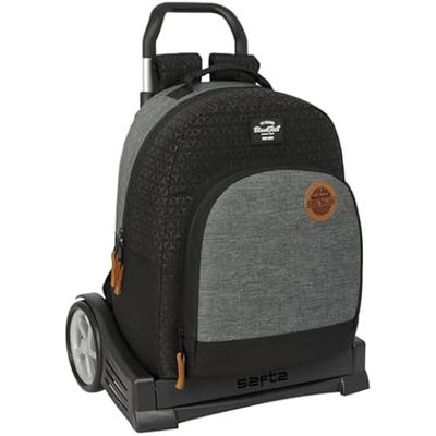 safta BLACKFIT8 OLD SCHOOL – Zaino adattabile a passeggino, ideale per bambini di diverse età, tessuto riciclabile, comodo e versatile, qualità e resistenza, 32 x 15 x 42 cm, Nero/Grigio, M, Casual
