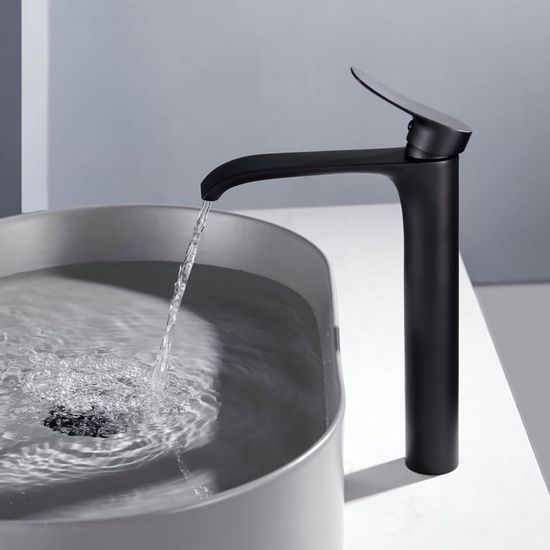 Robinet Lavabo Salle De Bain Noir Minnhua - Mitigeur Acier Inoxydable - Contrôle Eau Chaude/Froide