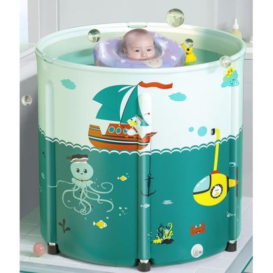 Baignoire Bébé Pliable - 75x45x25 Cm, Avec Bouchon De Vidange | PVC Épais, Isolant, Idéale Pour Douche Ou Voyage (Vert Ou Blanc) - 3