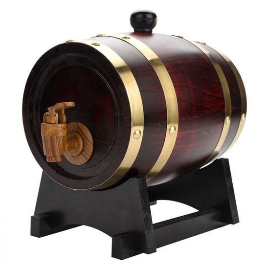 Tonneau En Bois Relaxdays 1,25L Avec Support Et Robinet - Pour Vin Et Spiritueux