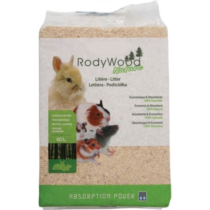 Litière rodywood nature 60 litres. pour rongeur. poids 2.658 kg. - animallparadise 38