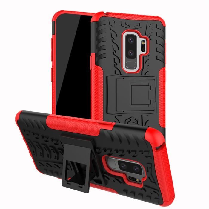 Coque Samsung S9 Plus Etui Double Couche Pare Chocs Antichoc TPU Silicone Housse avec Fonction de Support Amélioré - Rouge