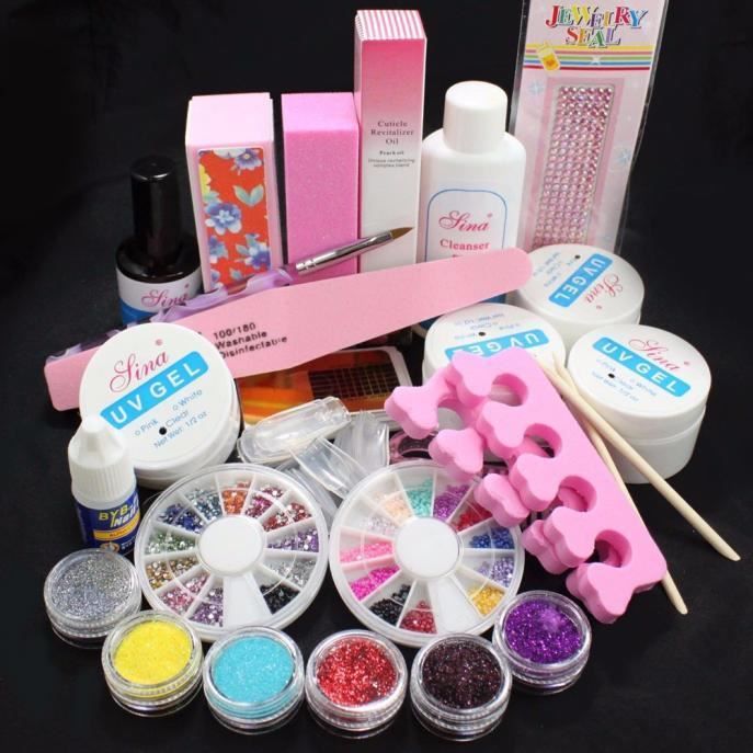 VERNIS A ONGLES Lime à colle en poudre de paillettes en acrylique complet Kit de conseils en gel UV pour nail art français 30ML