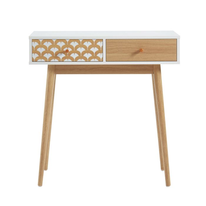UTAH Console scandinave à imprimés - 2 tiroirs - coloris bois et blanc - L80cm