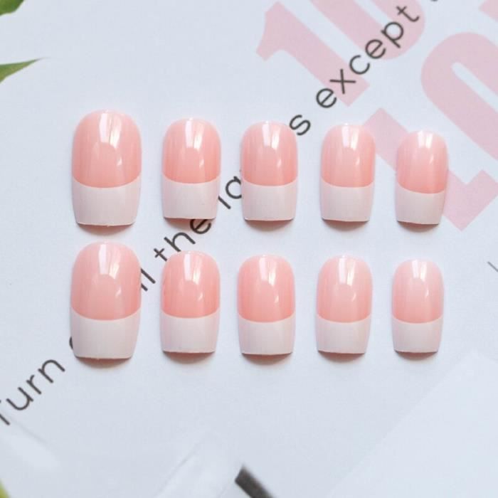 24 pièces couleur rose clair Style français faux ongles couverture complète détachable mariée de mariage faux ongles con W9653