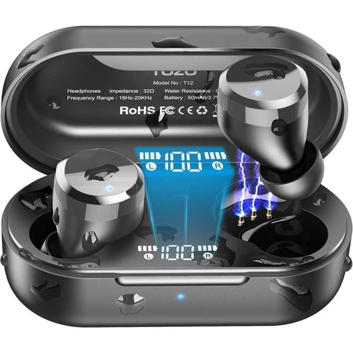 Écouteur Bluetooth TOZO T12 Eacutecouteurs Bluetooth sans Fil avec controcircle Tactile et eacutetui de Chargement Digital Intel142