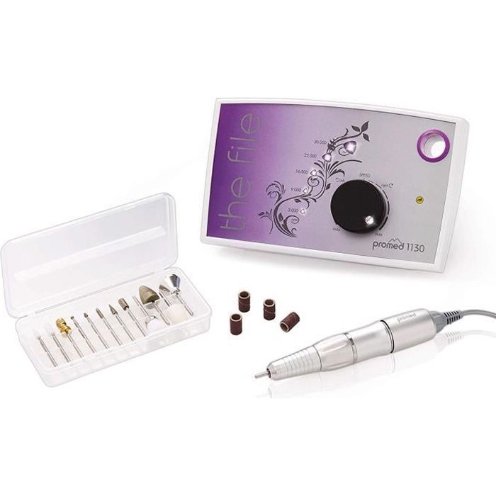 Promed 1130 Ponceuse à ongles professionnelle, Ponceuse Électrique avec 12 embouts pour manucure pédicure, kit ponceuse à ongles