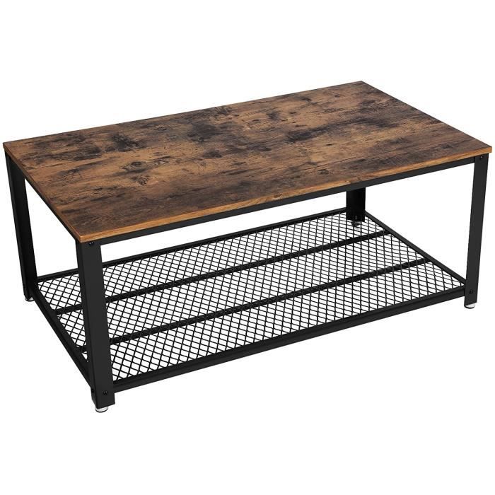 VASAGLE Table Basse au Design Industriel avec Grand Plateau, Pieds reacuteglables, Protection du Sol, Armature en meacutetal - Sta