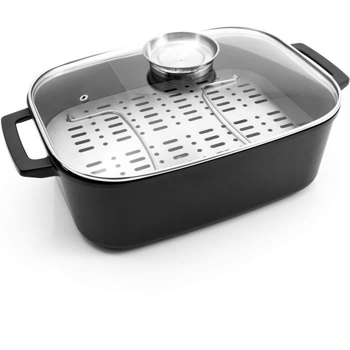 PLAT POUR FOUR Karcher Java Cocotte en fonte d'aluminium robuste avec grille et couvercle en verre avec bouton aromatique50