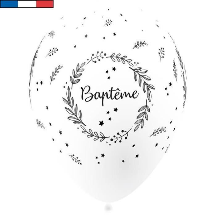 Ballon Baptême français en latex blanc 30cm (x8) R/29222