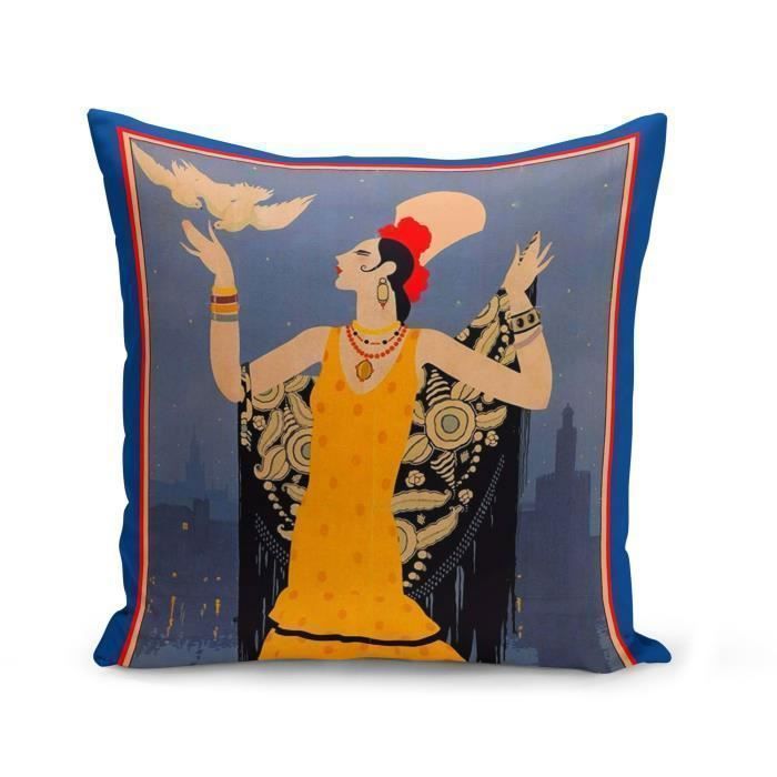 Housse de Coussin 40x40 cm Sevilla Espagne Affiche Poster Vintage Voyage Art Deco 30's