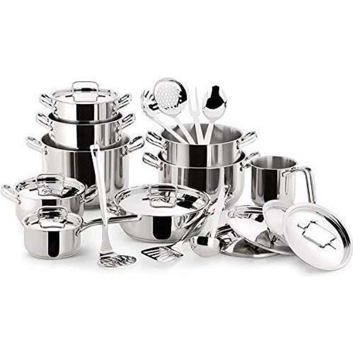 LAGOSTINA Sfiziosa Batterie Cuisine Casseroles Faitout Sauteuse 24 Pièces Inox Induction Acier Inoxydable 18/10 010740600024