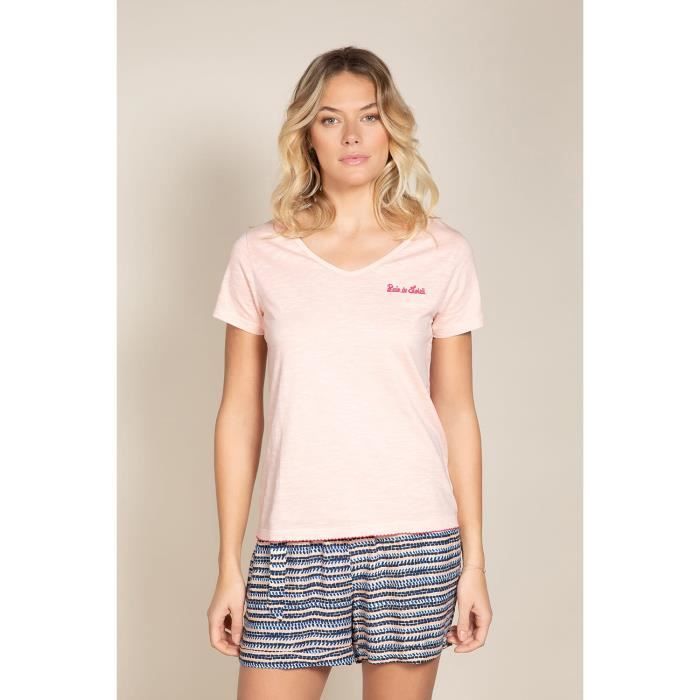 DEELUXE T-shirt uni brodé PAULINE Light Corail