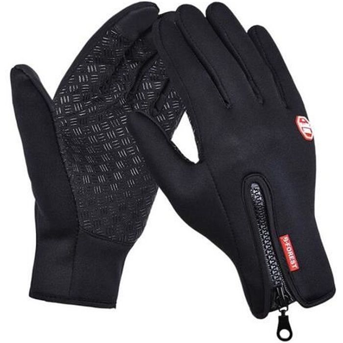 Gants de cyclisme chauds thermiques d'hiver à écran tactile unisexe Noir
