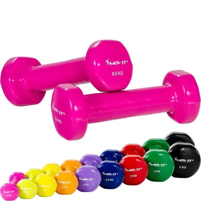 MOVIT Set de 2 haltères en vinyle rose 1 kg (2 x 0,5 kg)