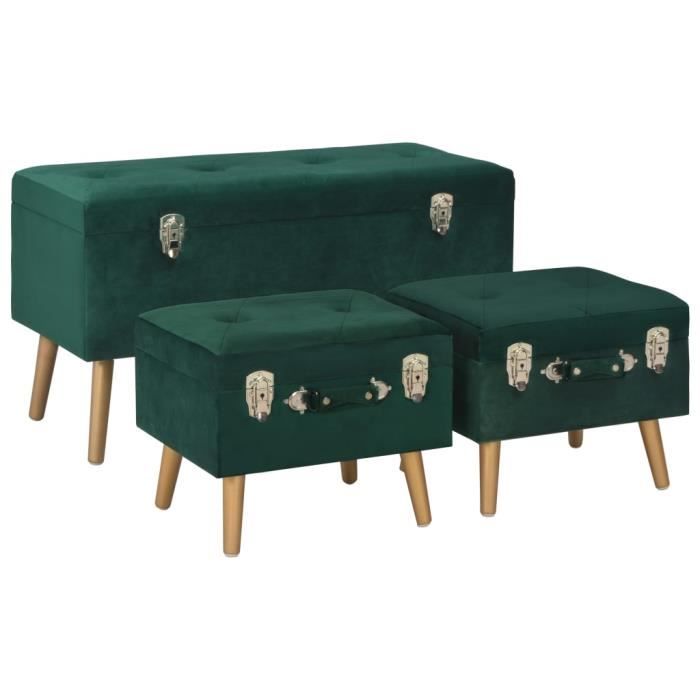 Tabouret Coffre Siège de Rangement Poufs de rangement 3 pcs Vert Velours