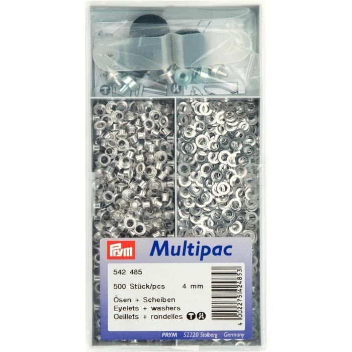 PRYM Œillets+Rondelles 4 mm Laiton Argenté+Outil