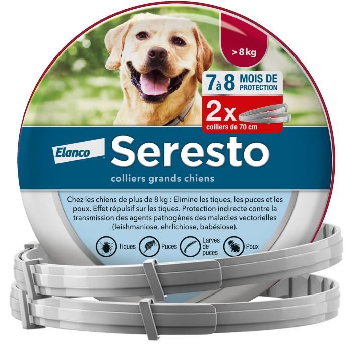 Seresto Chien – Colliers Anti-Puces et Anti-Tiques pour Grands Chiens – Plus de 8 kg – 2 Colliers