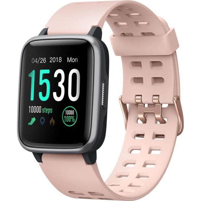 YAMAY Montre Connectée Bluetooth Femmes Sport Montre Intelligente Etanche Tracker d'Activité Sommeil Cardio pour Android iOS Rose