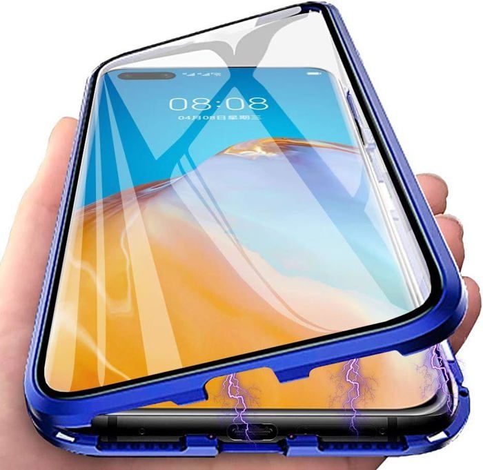Coque Complète 360° Pour Huawei Honor 8X - Verre Trempé Avant/arrière + Cadre Métal Magnétique - Protection Totale, Bleu
