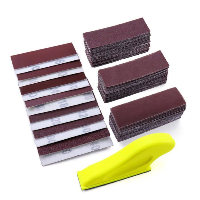 Kit 120 Feuilles Papier De Verre + Ponceuse Manuelle – Grains 40 à 600 Pour Bois, Métal, Peinture & Bricolage