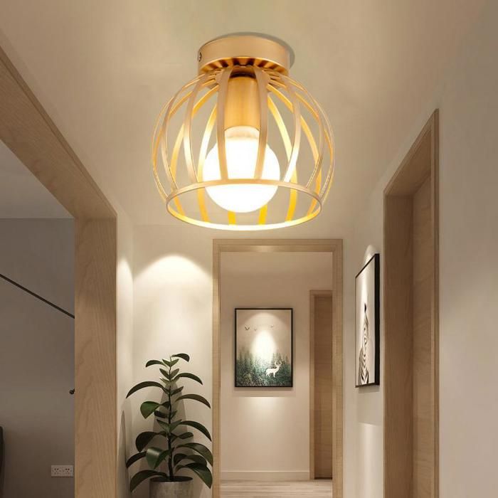 WOTTES Vintage Plafonnier Industriel en Métal Cage Abat-Jour Design Luminaire E27 Lampe de Plafond pour Entrée 1PCS 20CM Or