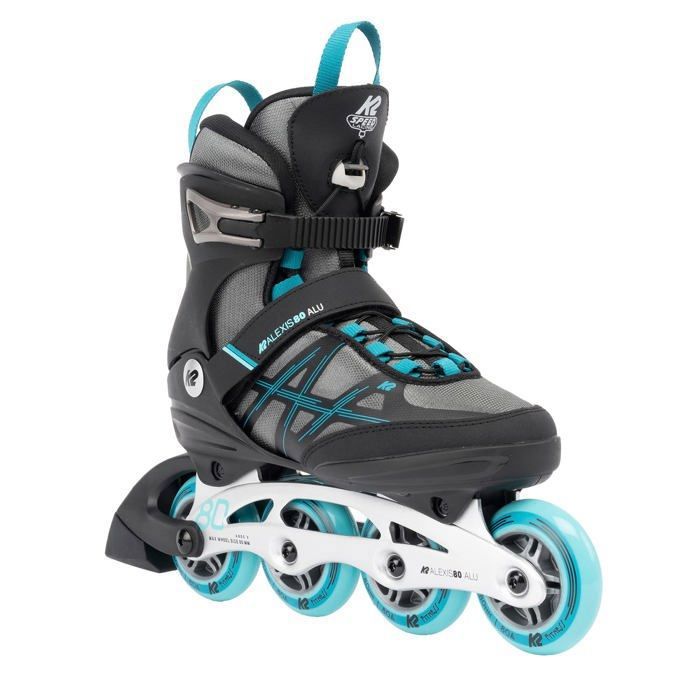 K2 Alexis 80 Alu Pattini In Linea Da Donna – Grigio/Ciano – Telaio Alluminio, Ruote 80mm, Softboot