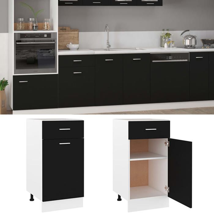 CLOUD Armoire de plancher à tiroir contemporain meuble bas cuisine armoire rangement de cuisine Noir 40x46x815 cm Bois